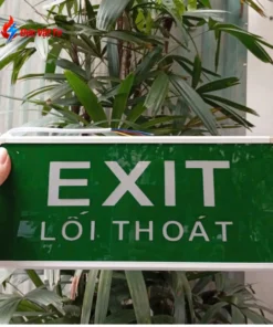 Đèn Exit Tuoming 1 mặt không hướng chính hãng Đức Vật Tư, viền nhôm sang trọng, nền xanh chữ trắng song ngữ "EXIT LỐI THOÁT"