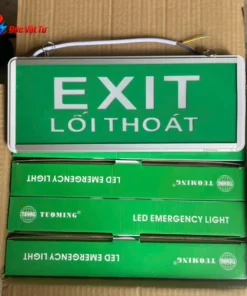 Quy cách đóng gói đèn Exit Tuoming 1 mặt không hướng bên trong hộp carton chính hãng, đảm bảo an toàn khi vận chuyển